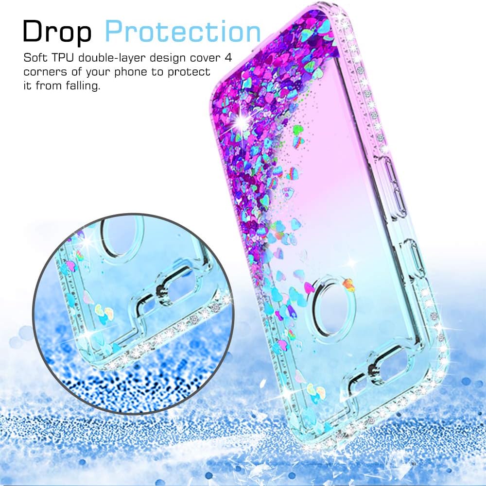 LeYi Google Pixel XL Case (Not fit Pixel 3a XL) with Tempered Glass Screen Protector [2 Pack] for Girls Women, Bling Glitter Diamond Liquid TPU Cute Phone Case for Google Pixel XL ZX Teal/Purple