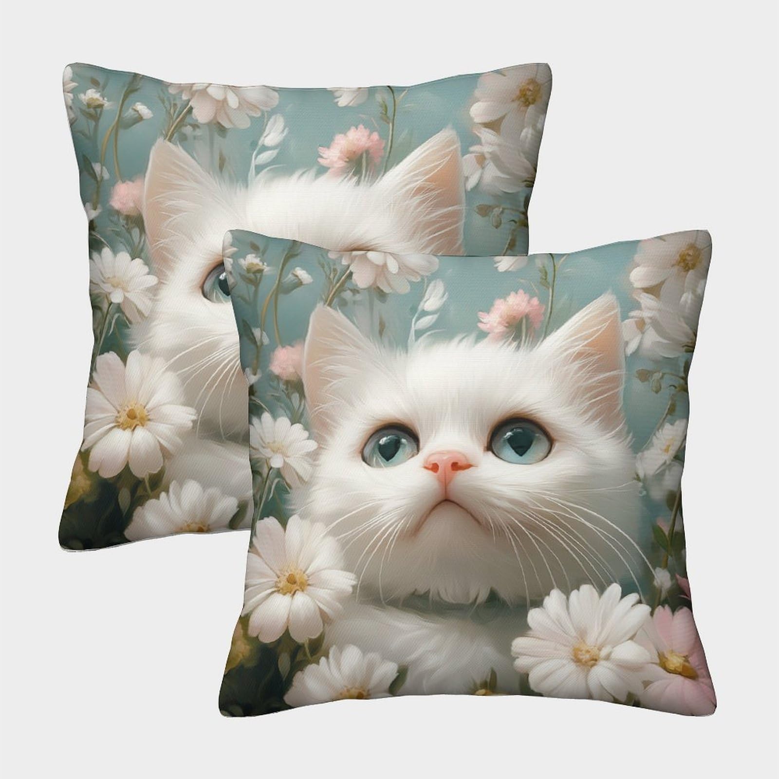 kaiyun 2 Pack 50x50cm Pillow Cases,Cats And Flowers Decorative 3D Printed Cushion Cover,sofa Bed Decorative Cushions