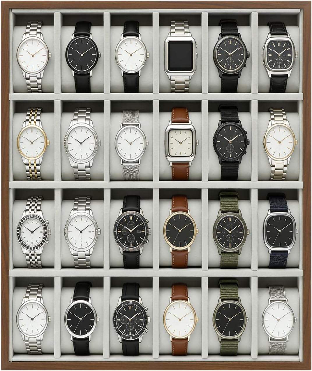 Watch Box, 24 Slots Watches Case Organizer Watch Holder Stand Display Storage Case Watches Travel Case for Store Watches and Other Small Items 15.8x13Inch