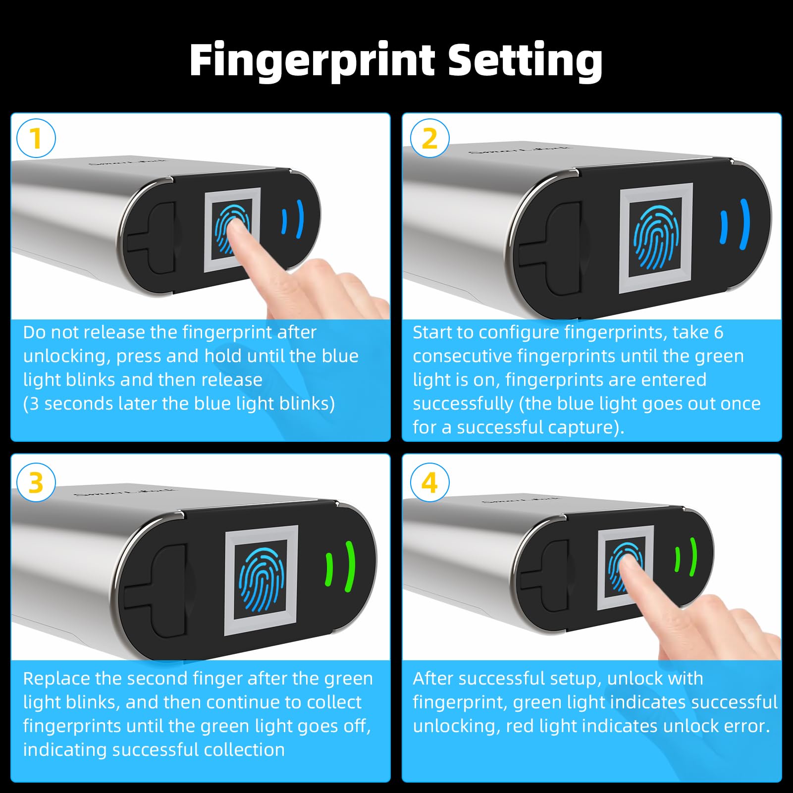 Fingerprint Padlock With Emergency Key, IP66 Waterproof...