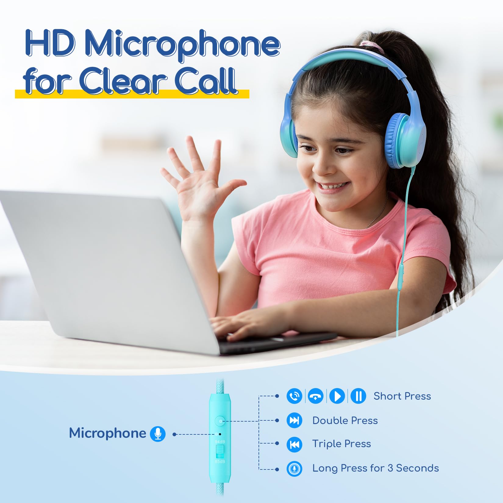 EarFun K1 Kids Headphones Wired with Mic, USB Type C Headphones for Kids view 7