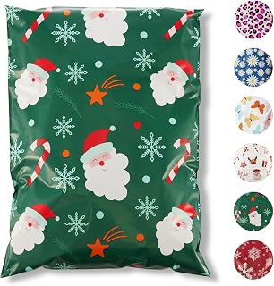 Fuxury Poly Mailers 10x13 Inch 50Pcs,Shipping Bags Christmas for Clothing,Strong Adhesive Shipping Envelopes for Small Business, Self Seal Poly Bag Mailing Envelopes Green Santa Gift Decor