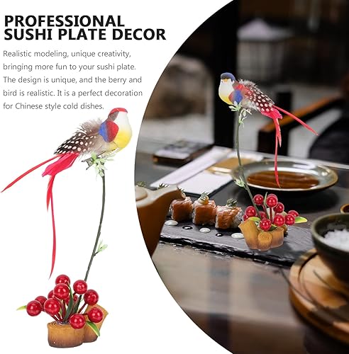 Miniatura 2 de Veemoon Flor de sushi artificial, bayas artificiales japonesas, decoración de plato de sushi, mini escritorio de pájaro falso en maceta, decoración