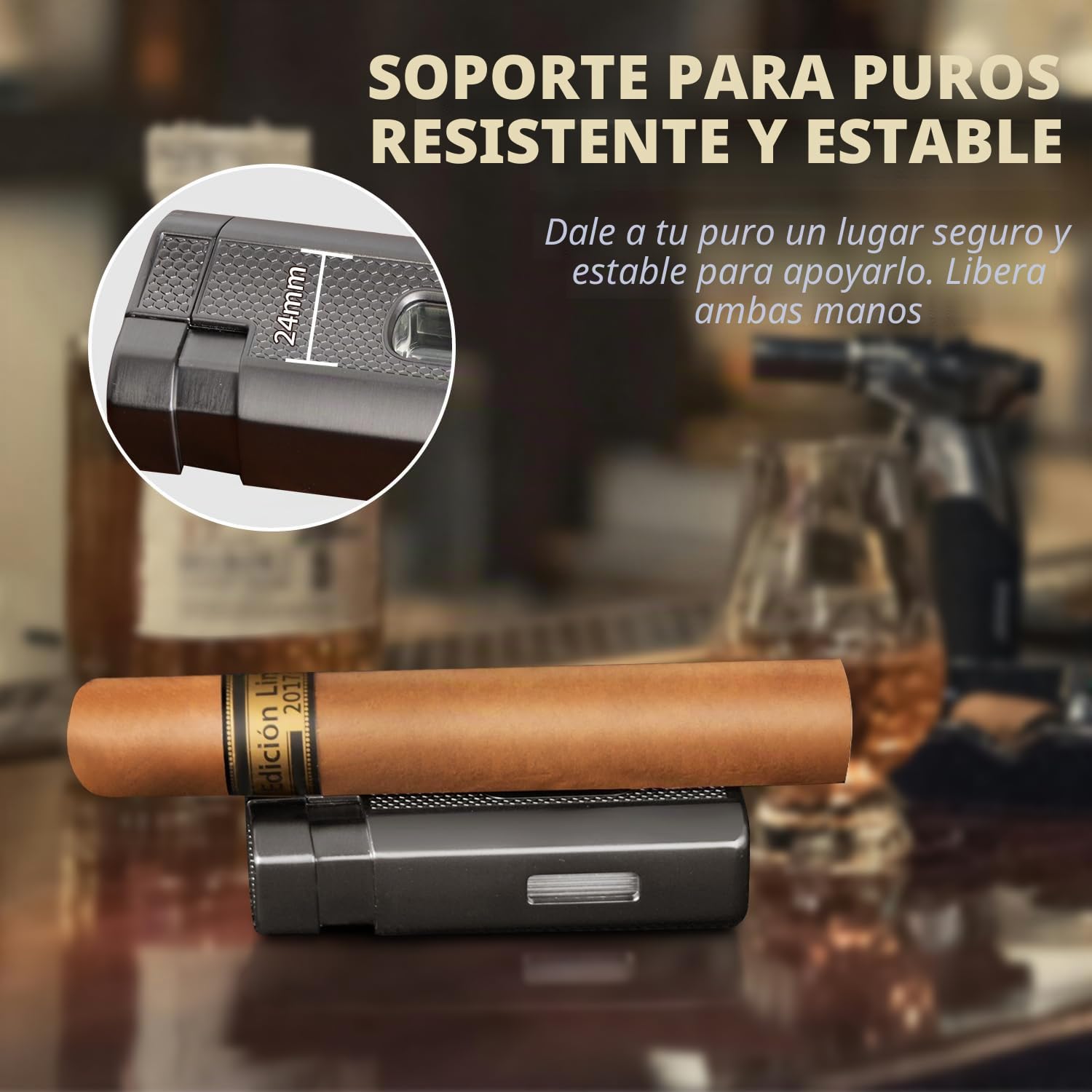 Humidor Puros, Caja Puros de Cuero con Mechero, Humidor Portátil de Viaje con Humidificador para Unos 10 Puros, Mejores Regalos para Hombres (Puros no Incluidos)
