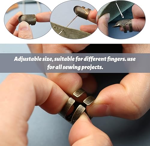 Miniatura 5 de 5 dedales de costura, anillos de dedal de costura de metal ajustables, protector de dedo de dedal de costura para bricolaje a mano, escudo de metal