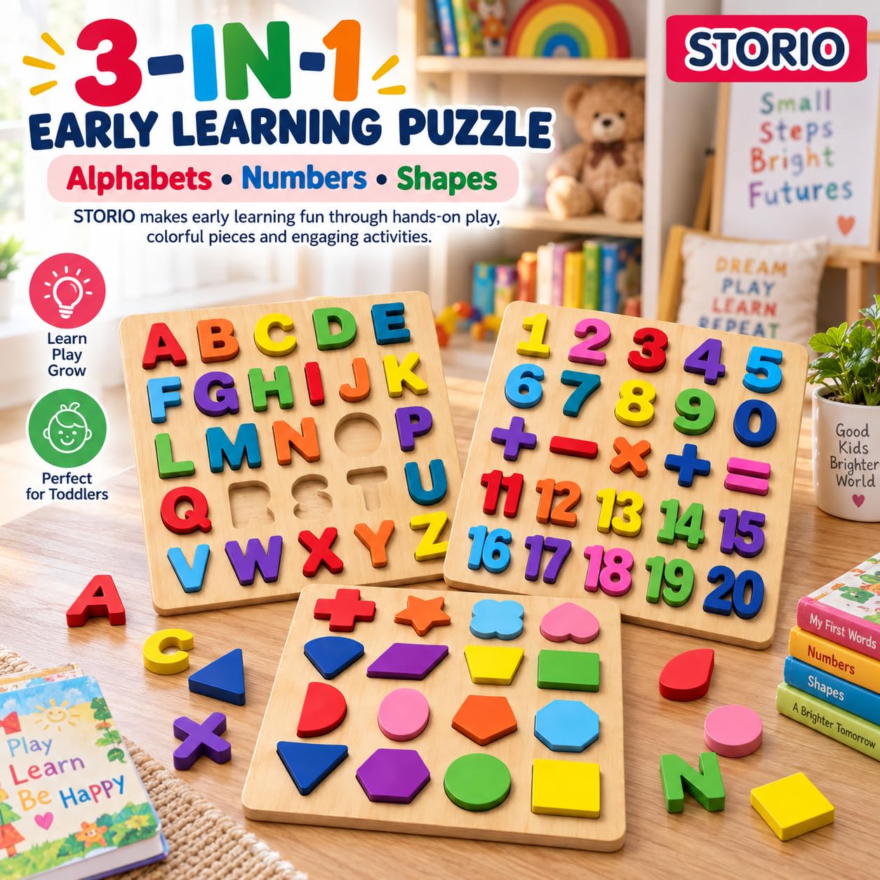 Storio 3-in-1 Wooden Puzzles for Toddlers -2