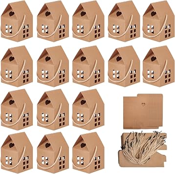 GeryVtee 36 Pcs House Gift Boxes 3x3x3inch Kraft Paper Candy Box Cardboard Treat Bags for Wedding Christmas Birthday Party Ornament Container brown