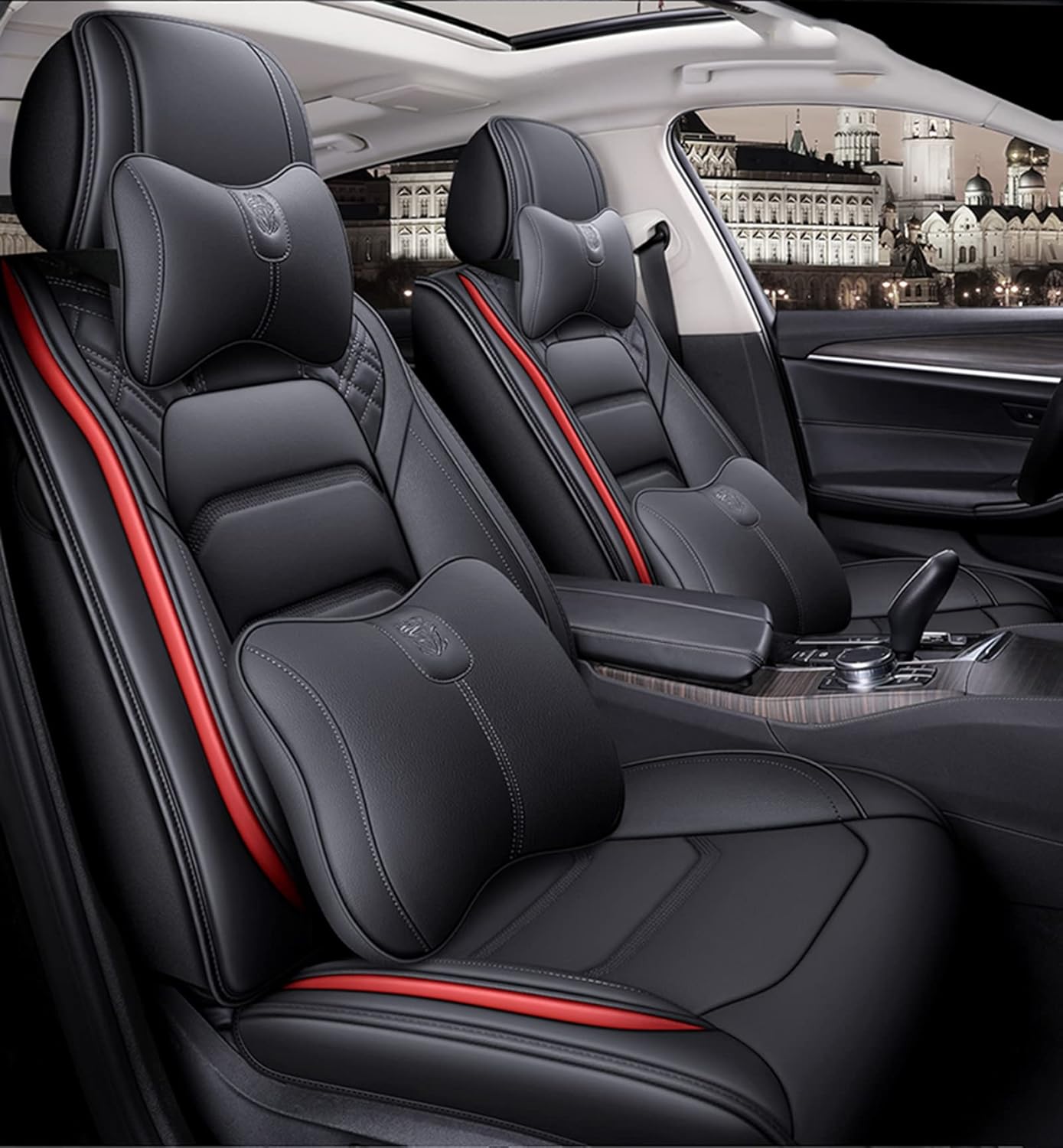 Car Seat Covers Set, Leather Universal Seat Covers Car Front Seats and Backbasion Complete Set for Car Accessories Interior,F