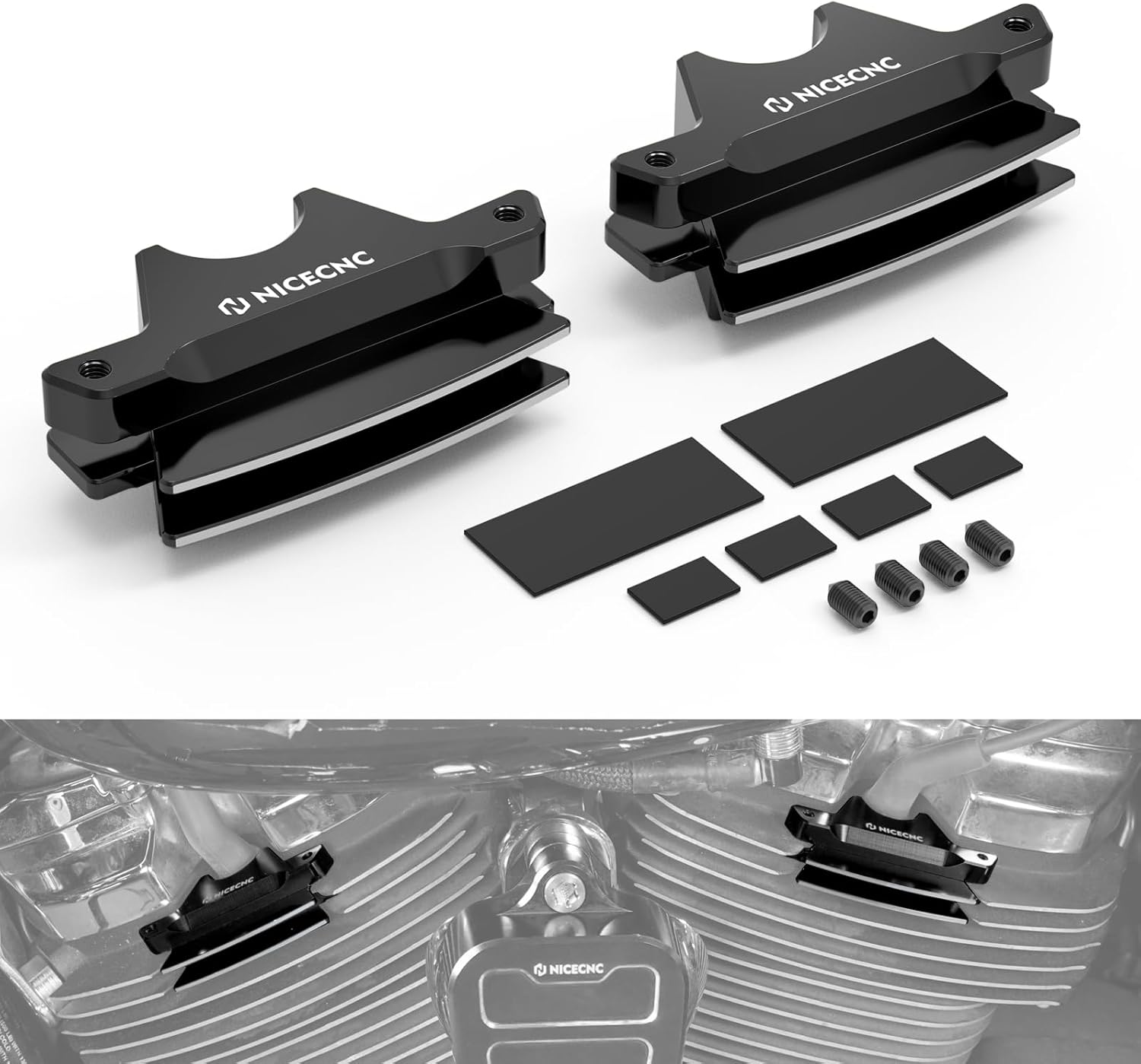 NICECNC Black Spark Plug Decorative Cover Aluminum Compatible with Harley Ultra Limited Low FLHTKL 2017-2019, Finned Spark Plug Cover Compatible with Harley 2017+ M8 Engine, See Fitments