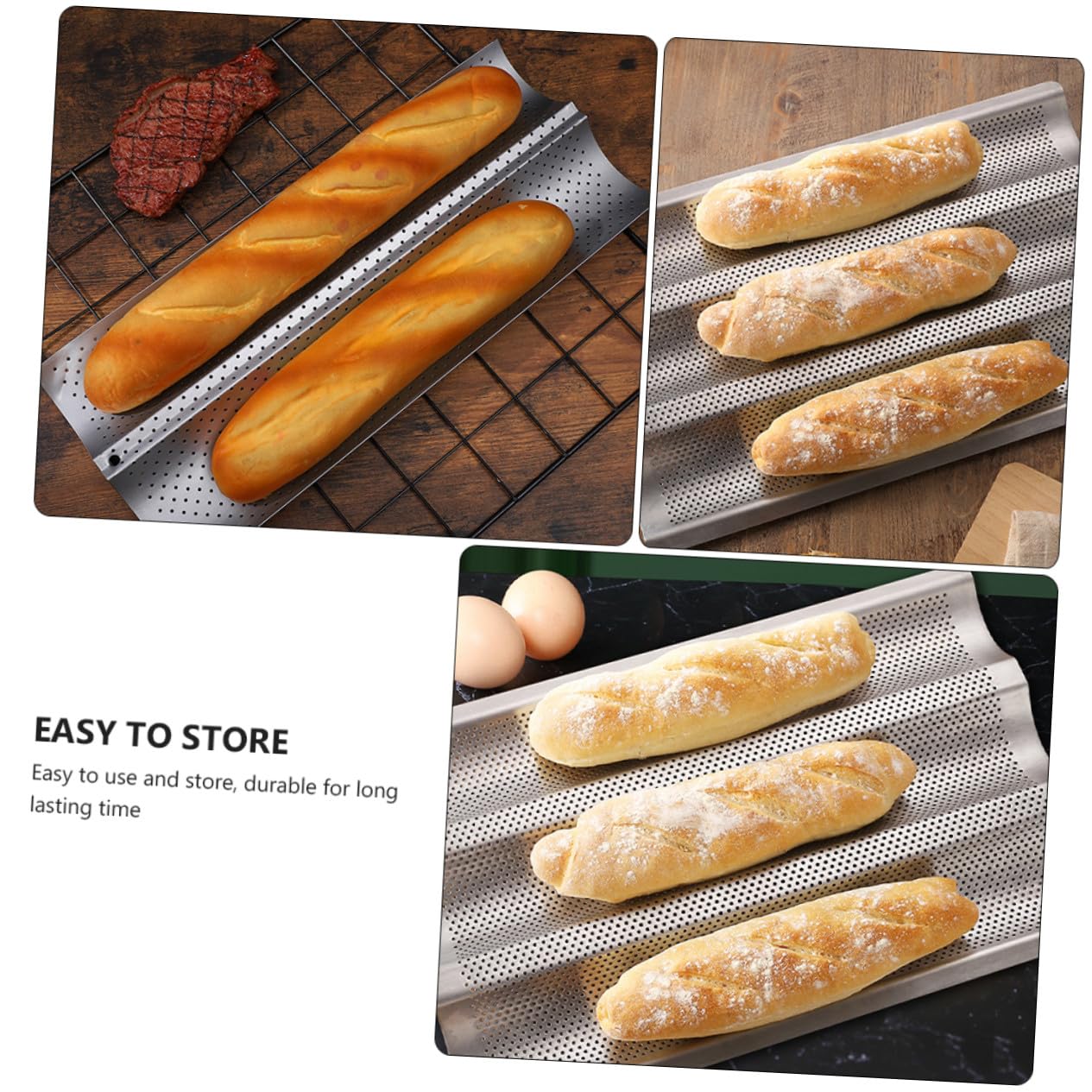Molde para Baguette de Acero Inoxidable 2 Piezas, Plata | Perforado Reutilizable, Limpieza Sencilla y Uso Fácil, para Panadería y Repostería Profesional