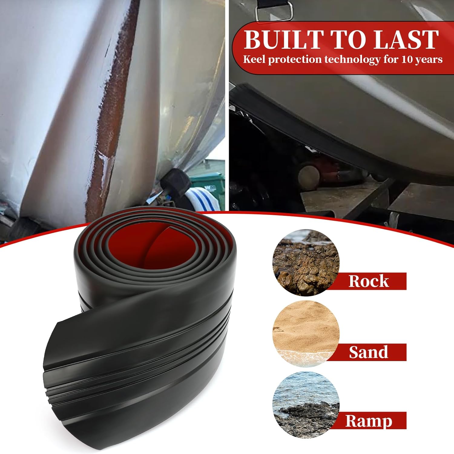 Self-Adhesive DIY Keel Guard for Fiberglass and Specific Aluminum Boats - Boat Keel Protector Hull Guard Protects from Rocks Ramps and Oyster Beds 5 Inches Wide 9.6 Feet Length