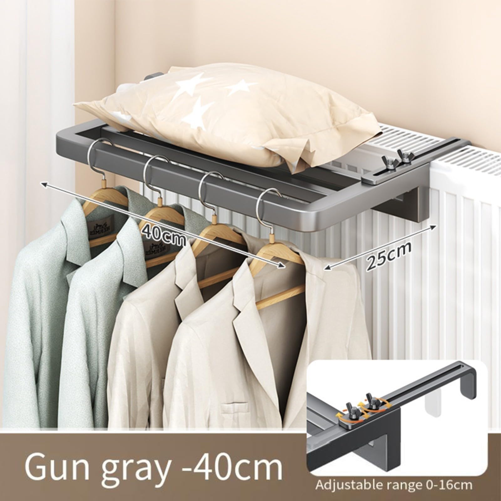 Porte-Serviettes Radiateur 40 Cm – Gris – Support Mural Sans Perçage – Organiseur Salle De Bain Chauffant – Gain De Place & Style