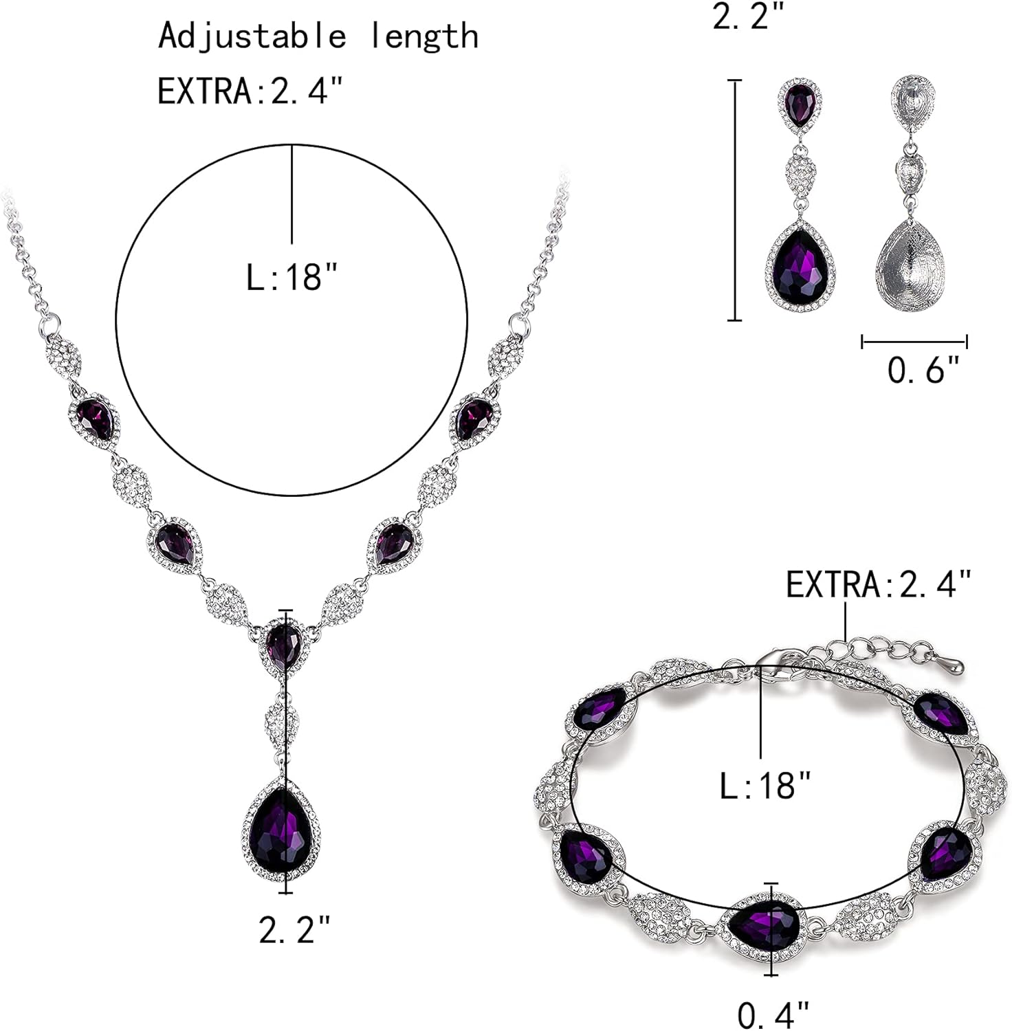 EleQueen Women's Wedding Bridal Jewelry Sets for Brides Bridesmaids, Cubic Zirconia Teardrop Necklace Tennis Bracelet Dangle Earrings Jewellery Set - Image 6
