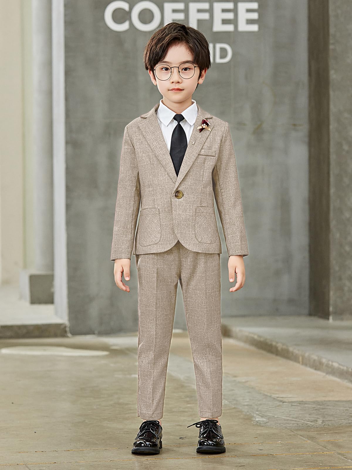 LOLANTA Conjunto de 2 piezas para niños, a cuadros, a la moda, blazer y pantalones, ropa formal para boda