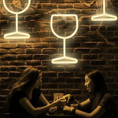 Miniatura 3 de Curyidy Letreros de neón con forma de copa de vino, luces LED de neón para decoración de pared, funciona con bateríasUSB, lámpara de barra para el