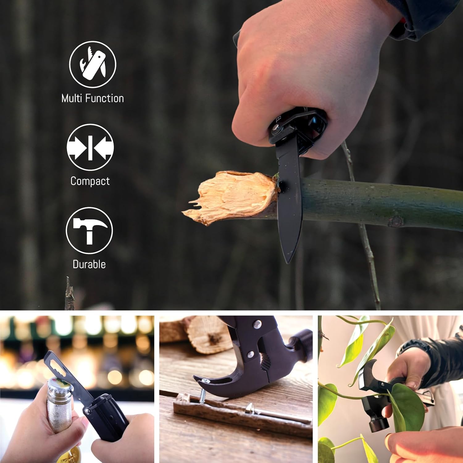 Hammer Multitool 15 in 1 - Multitool for Men. Compact Camping Multi Tool. Backpacking & Camping. Survival and Emergency Tool. Christmas Day Gifts for Men, Dad. Pocket Tool