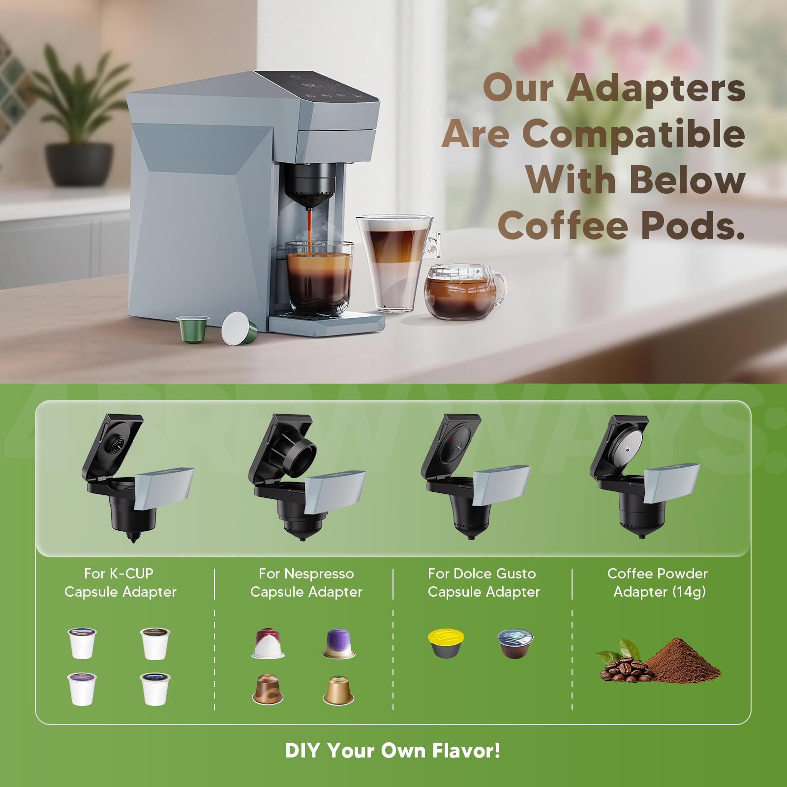 Cafetera 4 en 1, 20 bares, cafetera espresso, tenedor/N Espresso OriginalLine Cápsulas/Dolce Gusto/café molido, color gris nube Upgrade