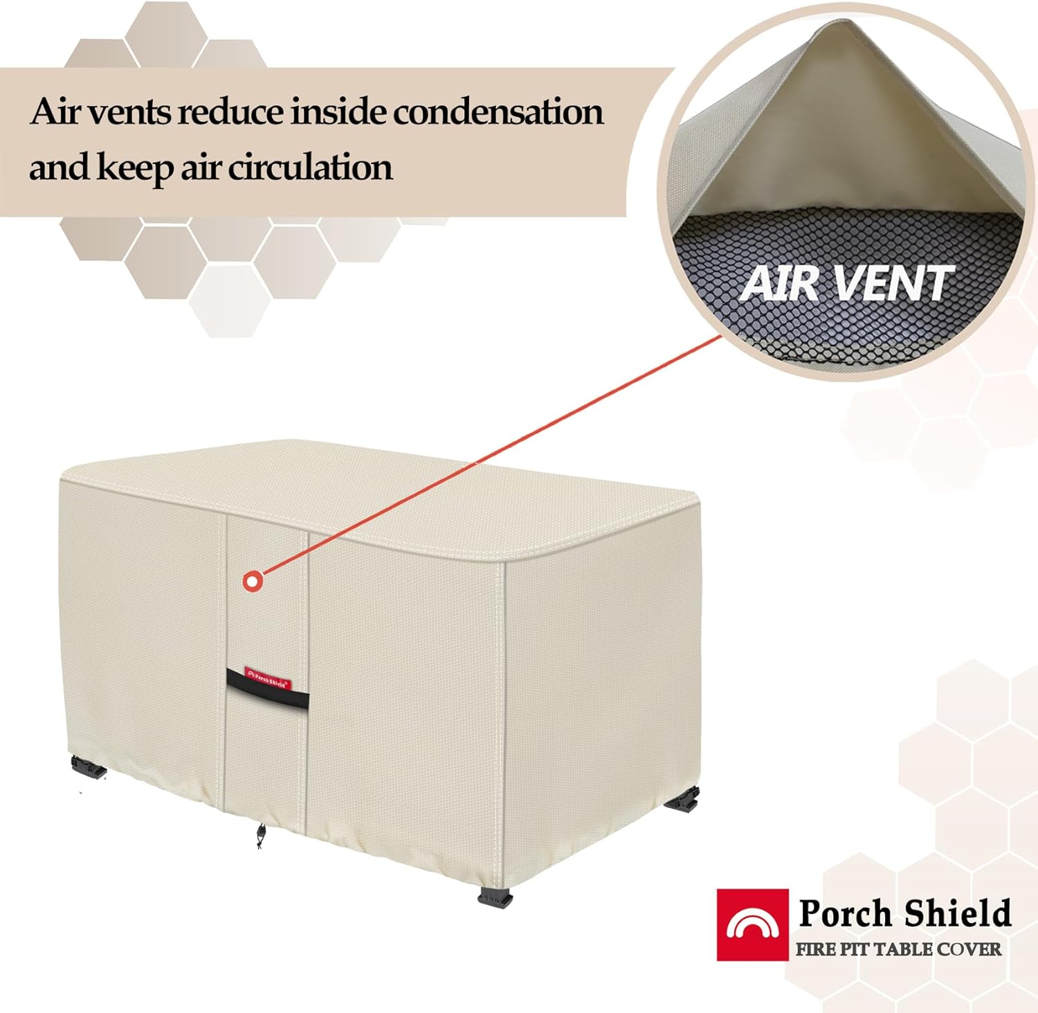 Porch Shield Patio Fire Pit Cover - Waterproof 600D Outdoor Rectangular Fire Table Cover Deck Box Protector - 44 x 26 inch, Beige - Image 5