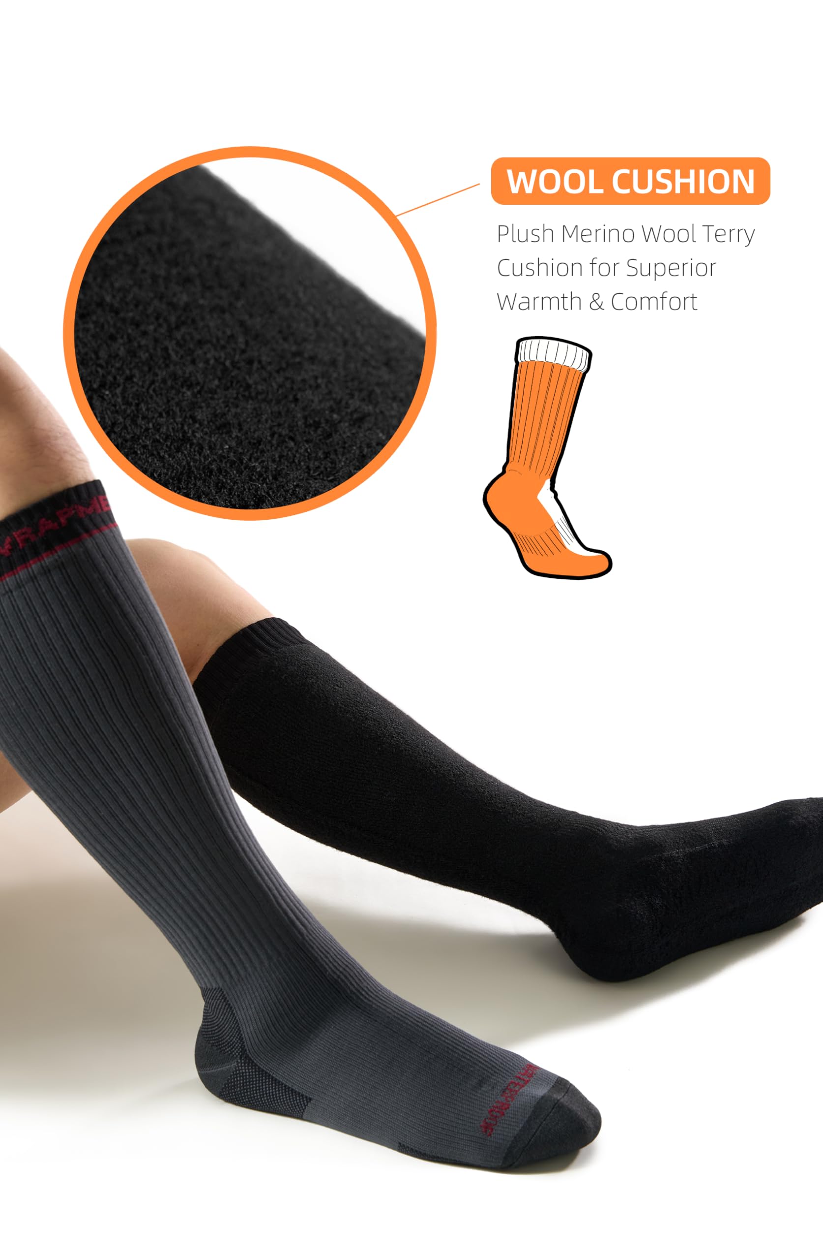 Chaussettes hautes imperméables avec laine mérinos, chaussettes de randonnée thermiques à trois couches, chaussettes d'hiver coupe-vent pour la marche, les voyages et par temps froid