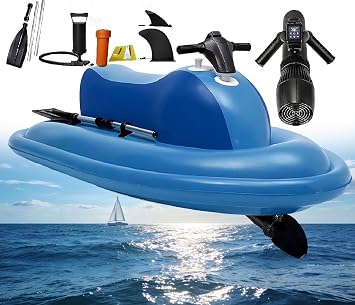 Electric Motor Boat Jet Ski, Seated Floating Pool Motor Boat, 10000/16000mAh Battery-Powere, 1-2 Persons Water Propulsion Jet Ski, Upgraded Dual-Fin Design 500W16Ah