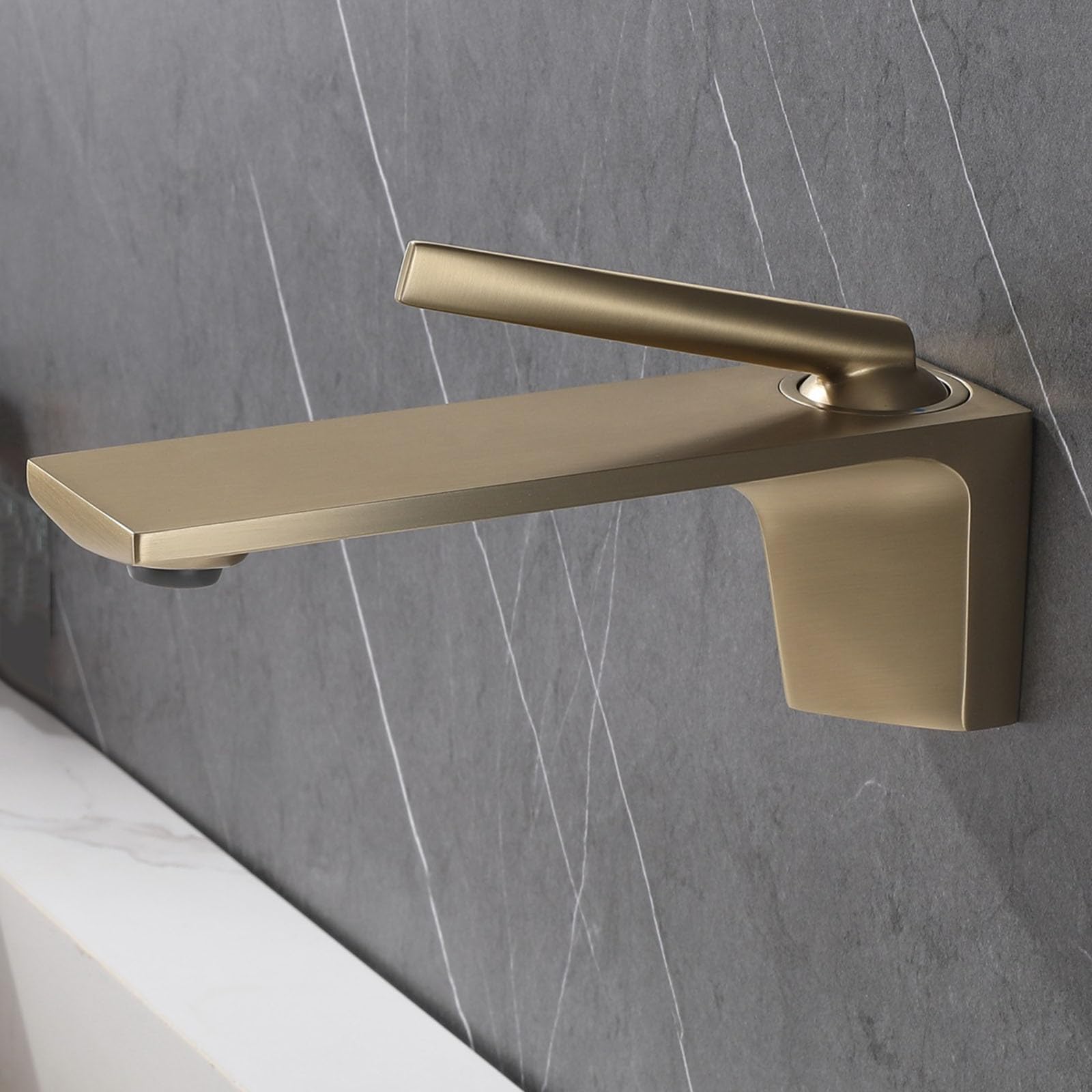 Mitigeur lavabo mural eau chaude et eau froide encastré or brossé