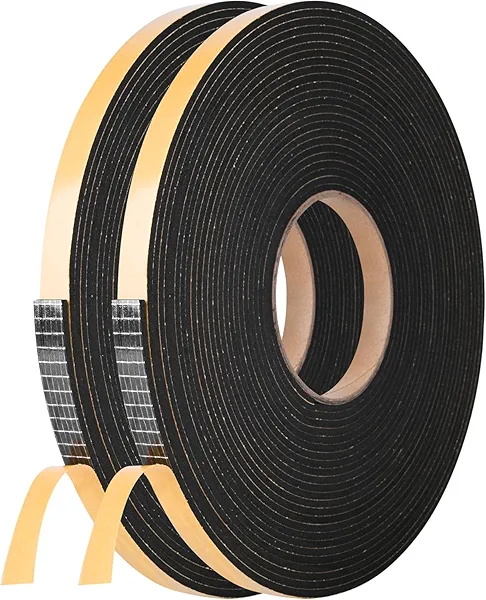 Kikerike Neoprene Rubber Foam Tape Weatherstrip, 1/2in x 1/4in x 42Ft, Black, 2 Count