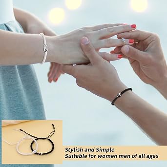DIVINA VITAE Matching Couples Bracelets Adjustable Boyfriend Girlfriend Bracelets Woven Thread String Promise Bracelet for Her Him Women Men(Black + White)