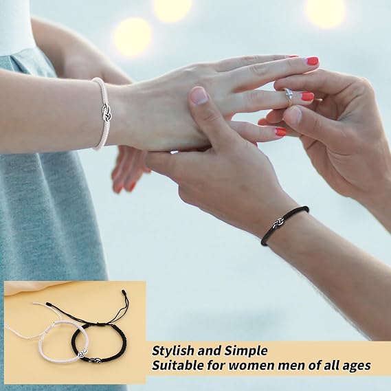 DIVINA VITAE Matching Couples Bracelets Adjustable Boyfriend Girlfriend Bracelets Woven Thread String Promise Bracelet for Her Him Women Men(Black + White)