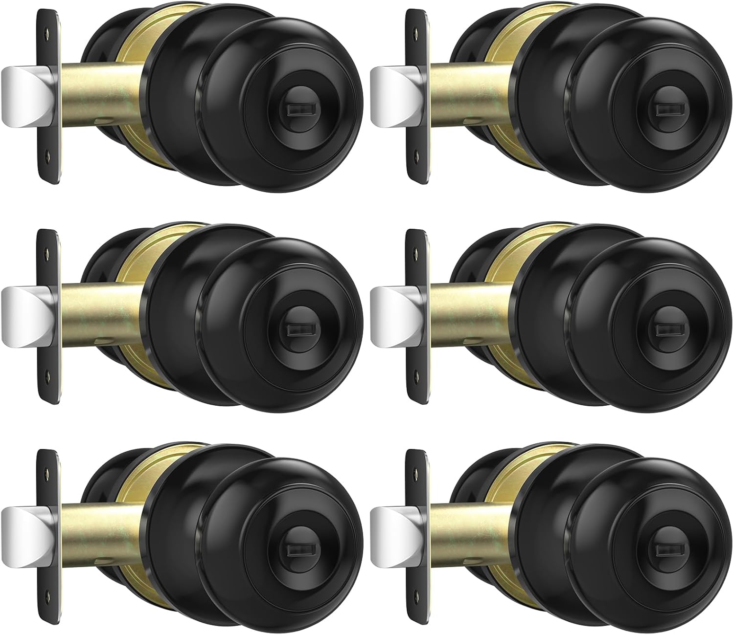 Privacy Door Knob, Matte Black Door Knobs Interior Keyless Locks Set(6 Pack), Bedroom Bathroom Door Knob with Lock, Reversible for Left/Right Door Handle 6 Matte Black