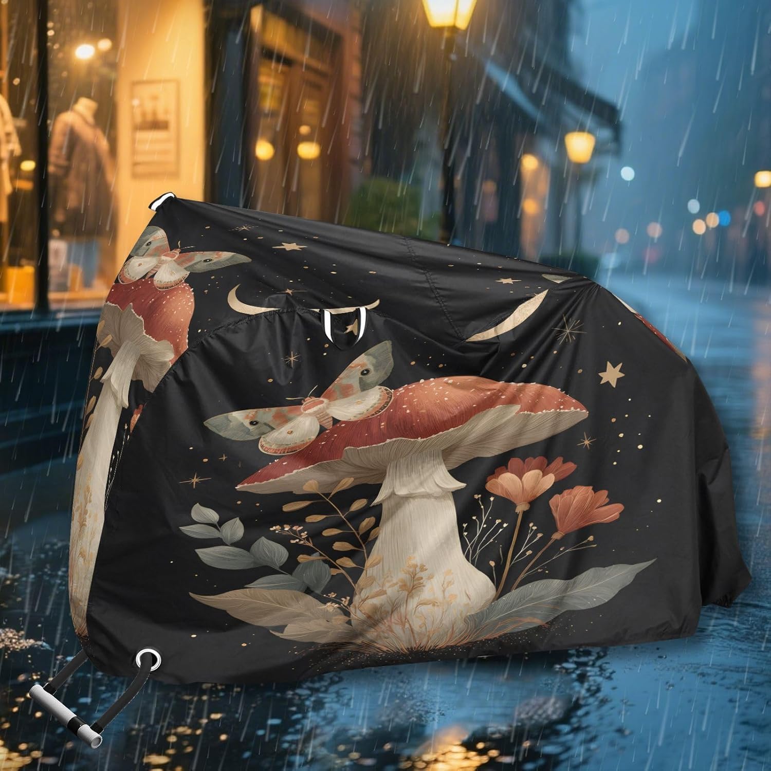 ALAZA Mushroom Butterfly Bike Cover Waterproof Outdoor Ebike Bicycle Covers Tarp Protection for 1/2 Bikes, Sun UV Dust Wind Proof