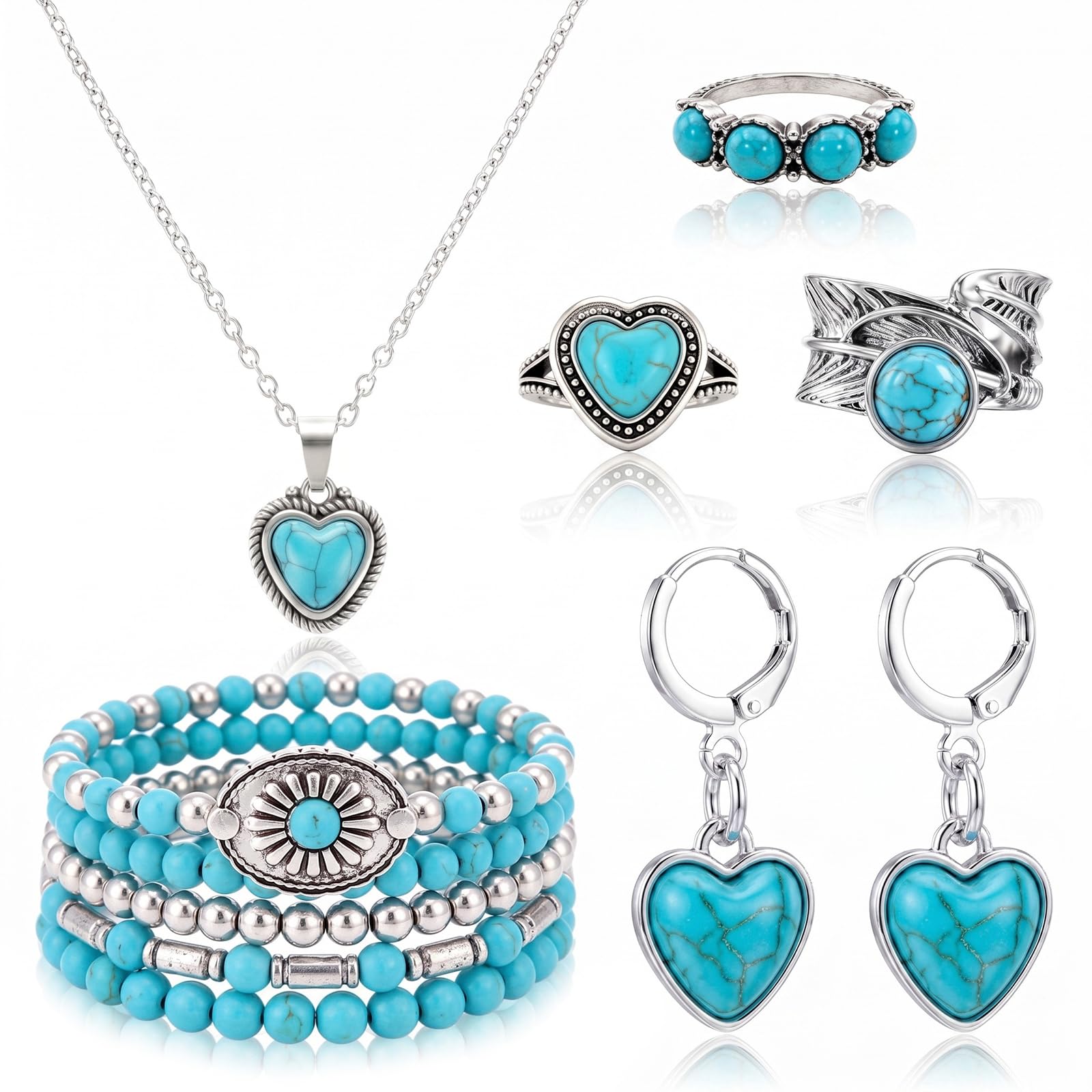 Ecally Western Turquoise Jewelry Set for Women