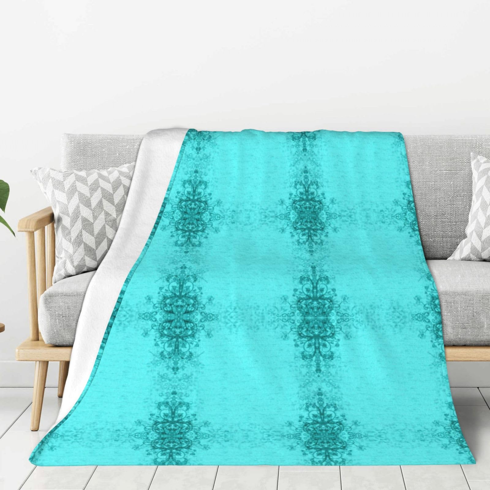 Manta de franela cálida de 80 x 60 pulgadas, manta de franela de felpa azul turquesa, perfecta para sofá, cama, campamento y viajes