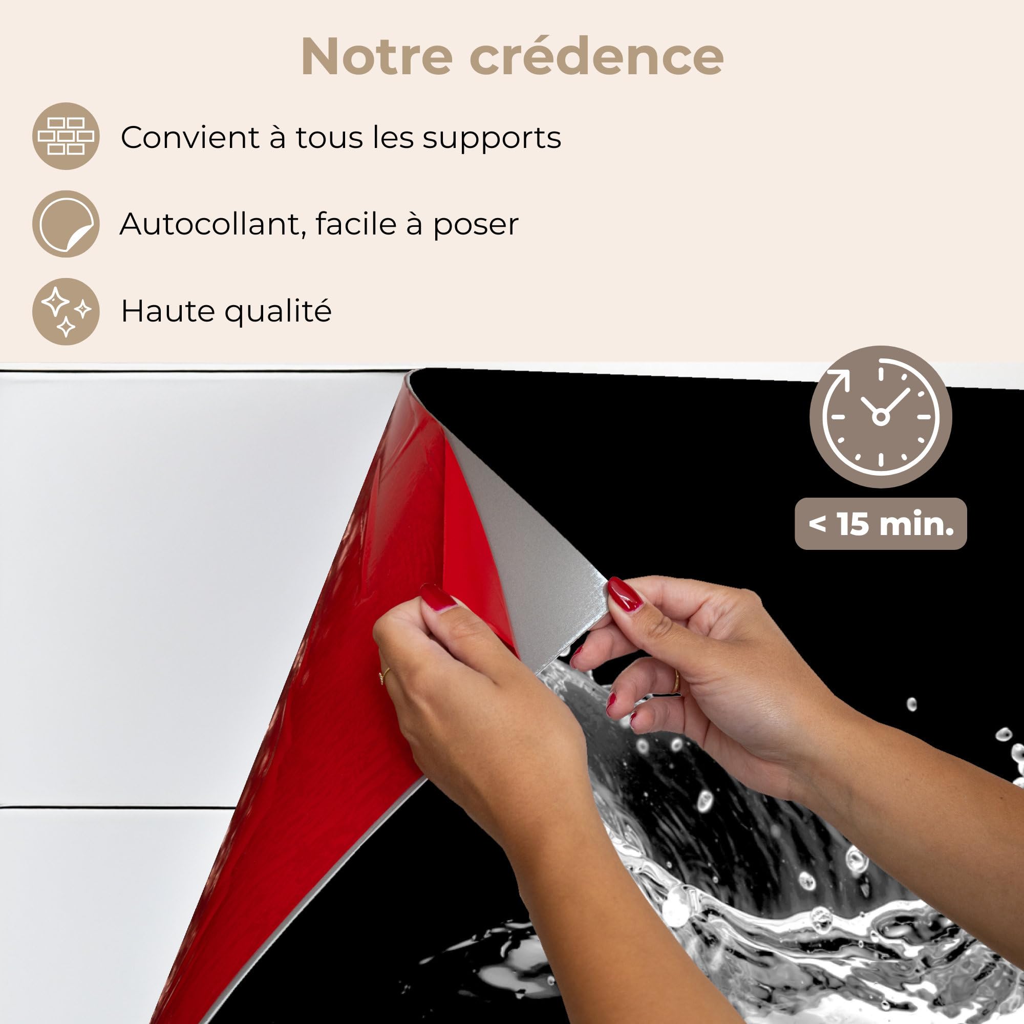 KitchenYeah© Credence Adhesive Pour Cuisine 40x60 cm Panneau Mural Adhesif Fond De Hotte Plaque Pvc Murale Peel And Stick Protege Mur Eau - Éclaboussure - Noir