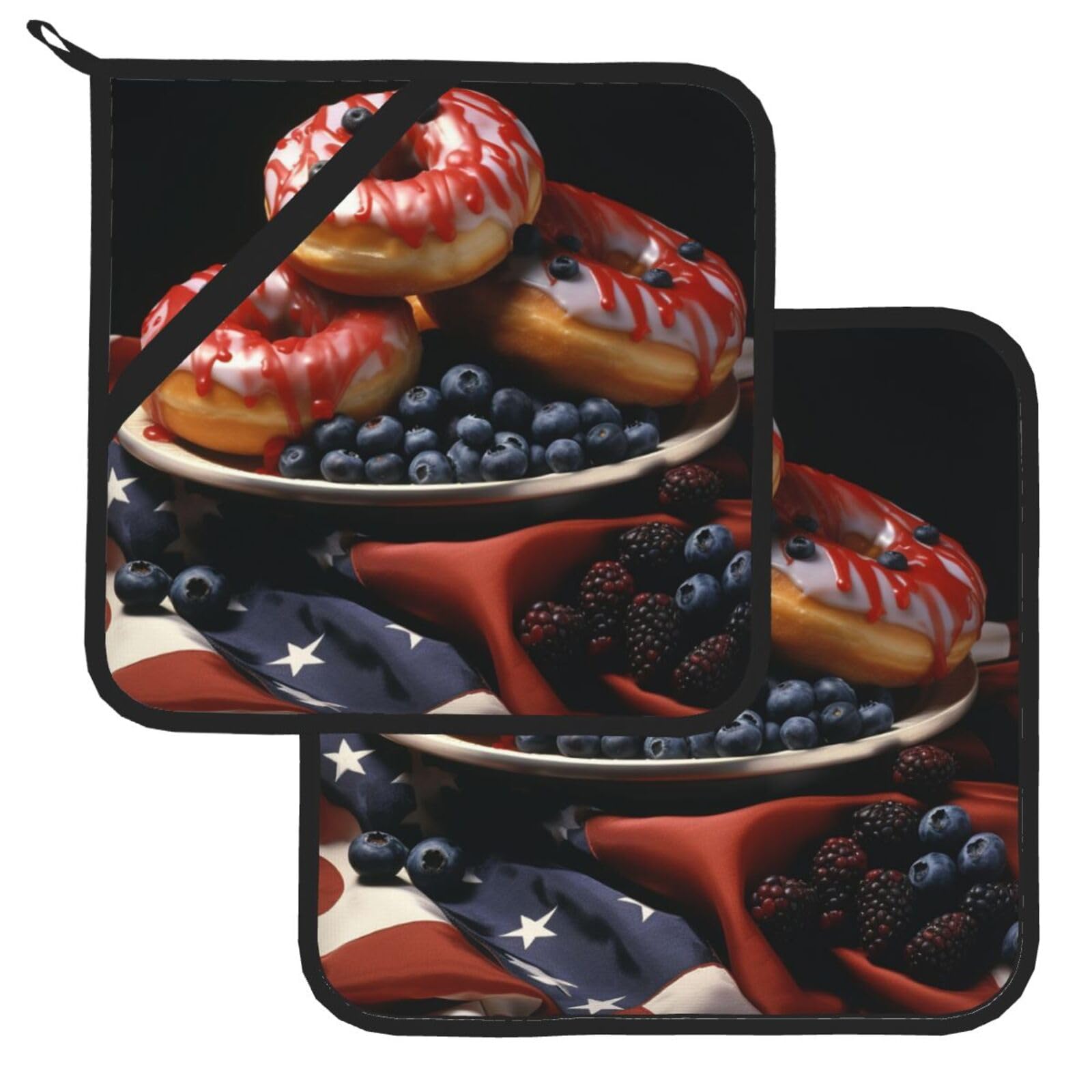 Pot Holder Set of 2 Heat Resistant Potholders Fruit Donuts Pot Holders Non Slip Kitchen Trivets Cooking Hot Potholder Washable Oven Mitts Oven Hot Pads for Kitchen Baking BBQ
