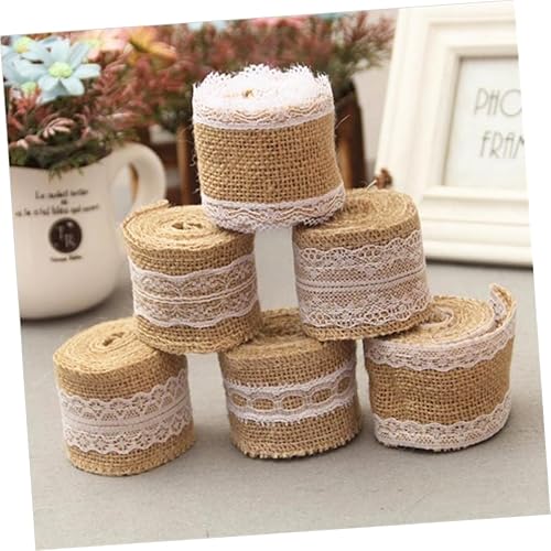 Miniatura 9 de LALAFINA 3pcs Listones para Manualidades Lace Ribbon Burlap Ribbon Jute Ribbon with Lace Burlap Roll