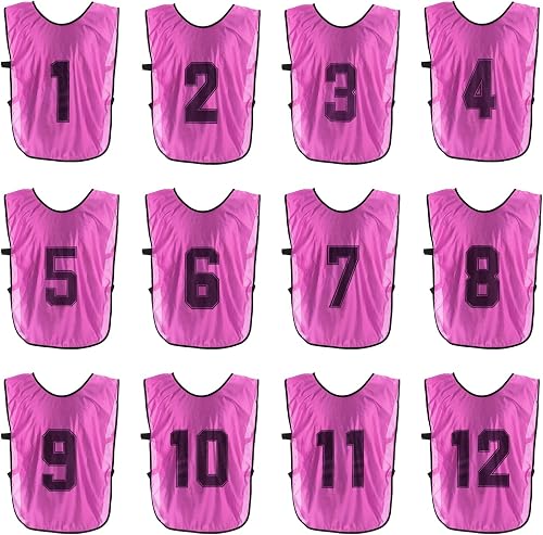 PATIKIL Soccer Training Vest, 12Pcs Team Sports Pinnies, 18In Pink