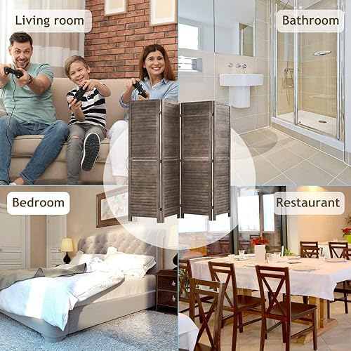 Miniatura 4 de 4-Panel Room Divider and Folding Privacy Screen, Weave Fiber Privacy Screen Partitions, Blackout Blinds Decorative Separation Freestanding Wall