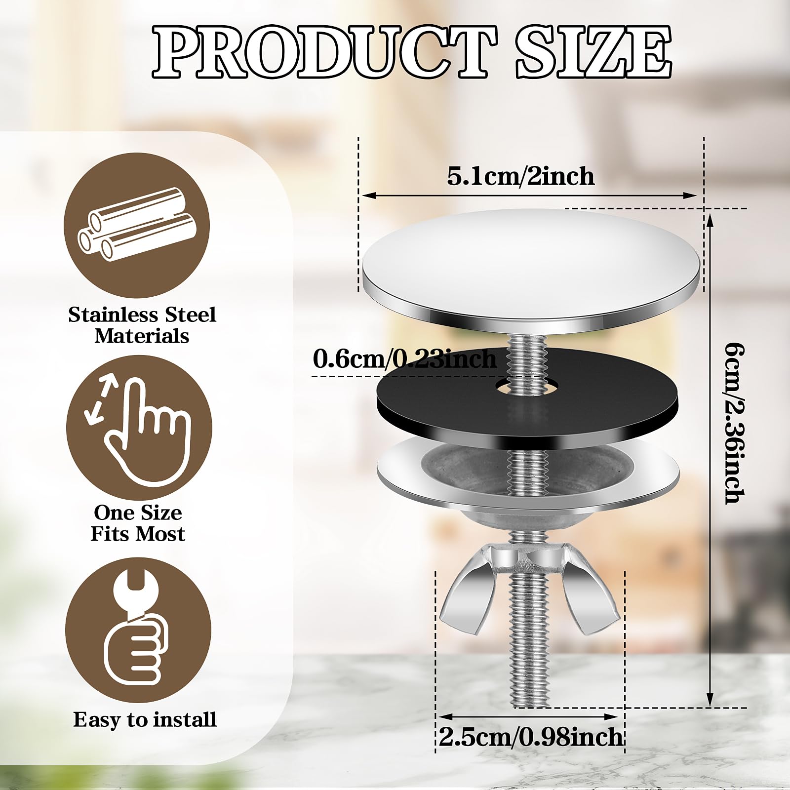 Cubierta para agujero de fregadero, cubierta de acero inoxidable, tapa de agujero de fregadero de cocina, accesorios de fregadero para decoración del hogar, cocina y baño (plateado)