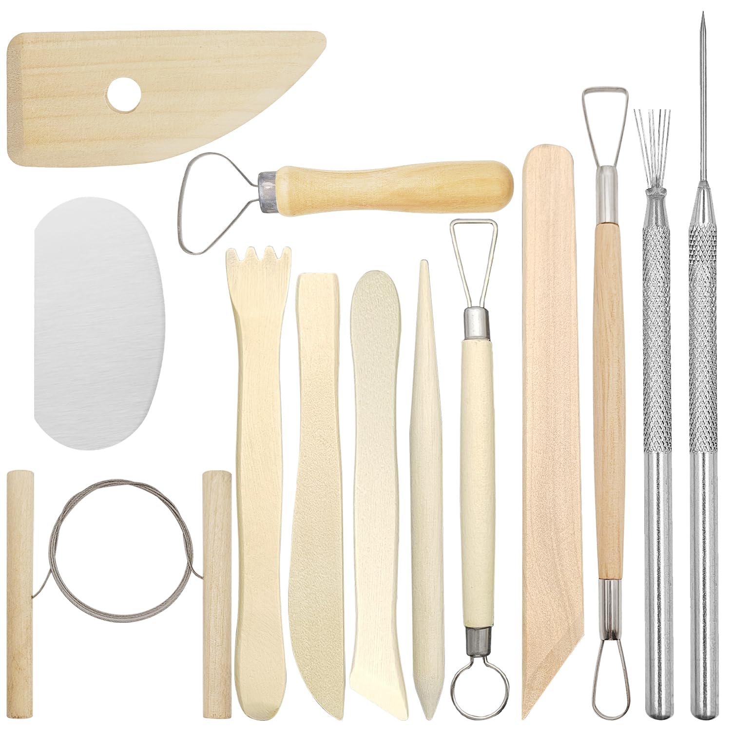 CKANDAY 13 Pcs Wooden Polymer Clay Sculpting Tools, Ceramics Carving Modeling Tool Supplies Kits, for Carving, Drawing, Molding, Dotting, Cutting, Shaping,Trimming For Beginners/Enthusiasts/Adults