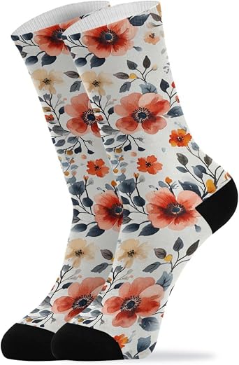 Womens Mid-Calf Socks Spring Flowers White Casual Breathable Unisex Running Socks for Outdoor Yard Work