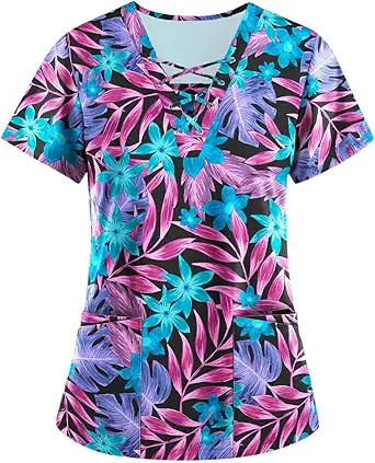 OIOLOYJM Printed Scrub Tops Women Short Sleeve V Neck Plus Size Scrubs for Womens Nursing Uniforms Shirts with Pockets