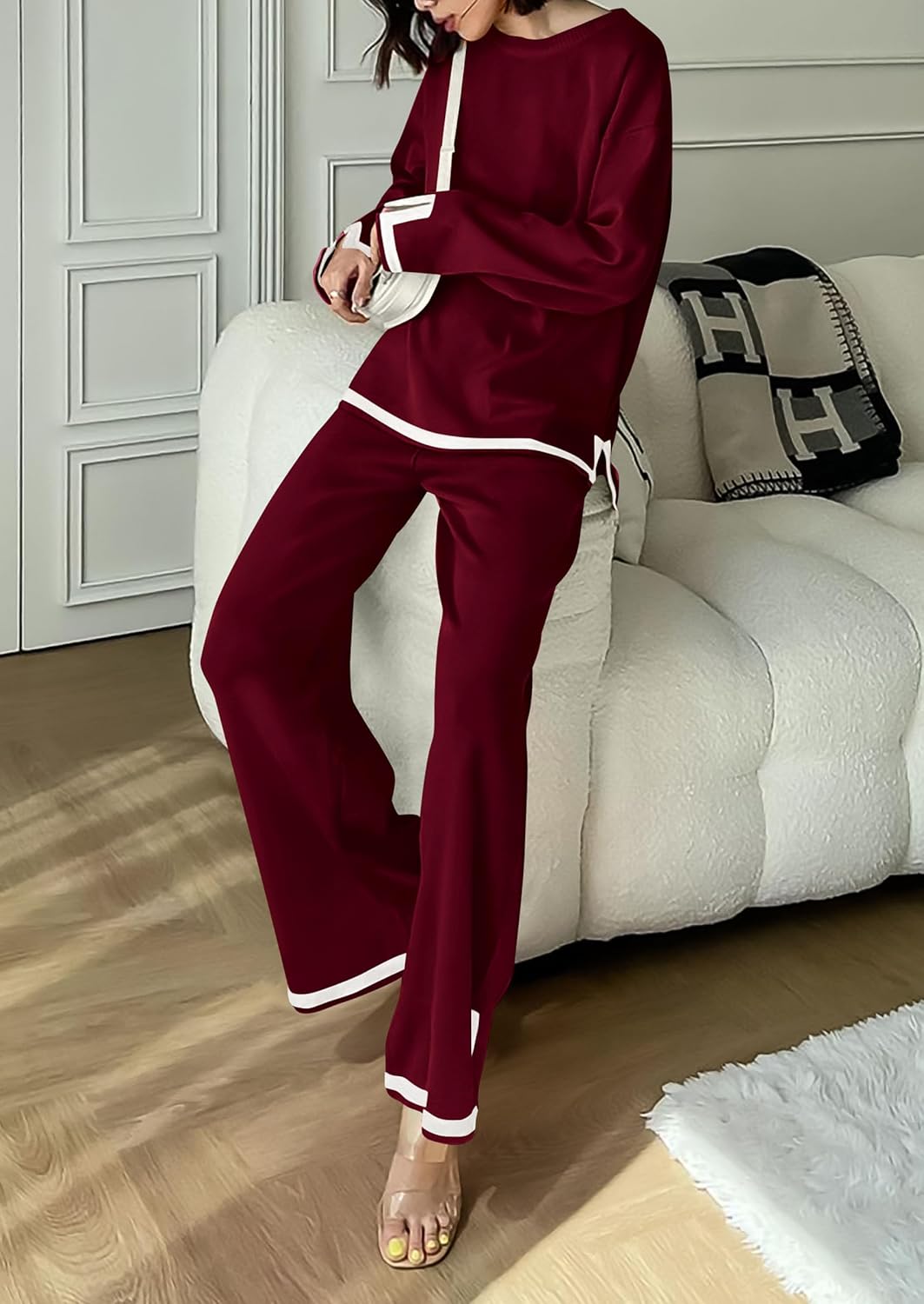 PRETTYGARDEN Women's 2 Piece Fall Knit Sweater Set Long Sleeve Tops Wide Leg Pants Sweatsuit Tracksuit Outfit Winter Clothing - Image 8