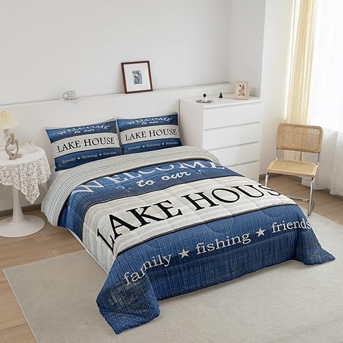 Miniatura 2 de Castle Fairy Lake House - Juego de edredón tamaño Queen, juego de ropa de cama de estilo rústico de cabaña para mujeres adultas, relleno de edredón