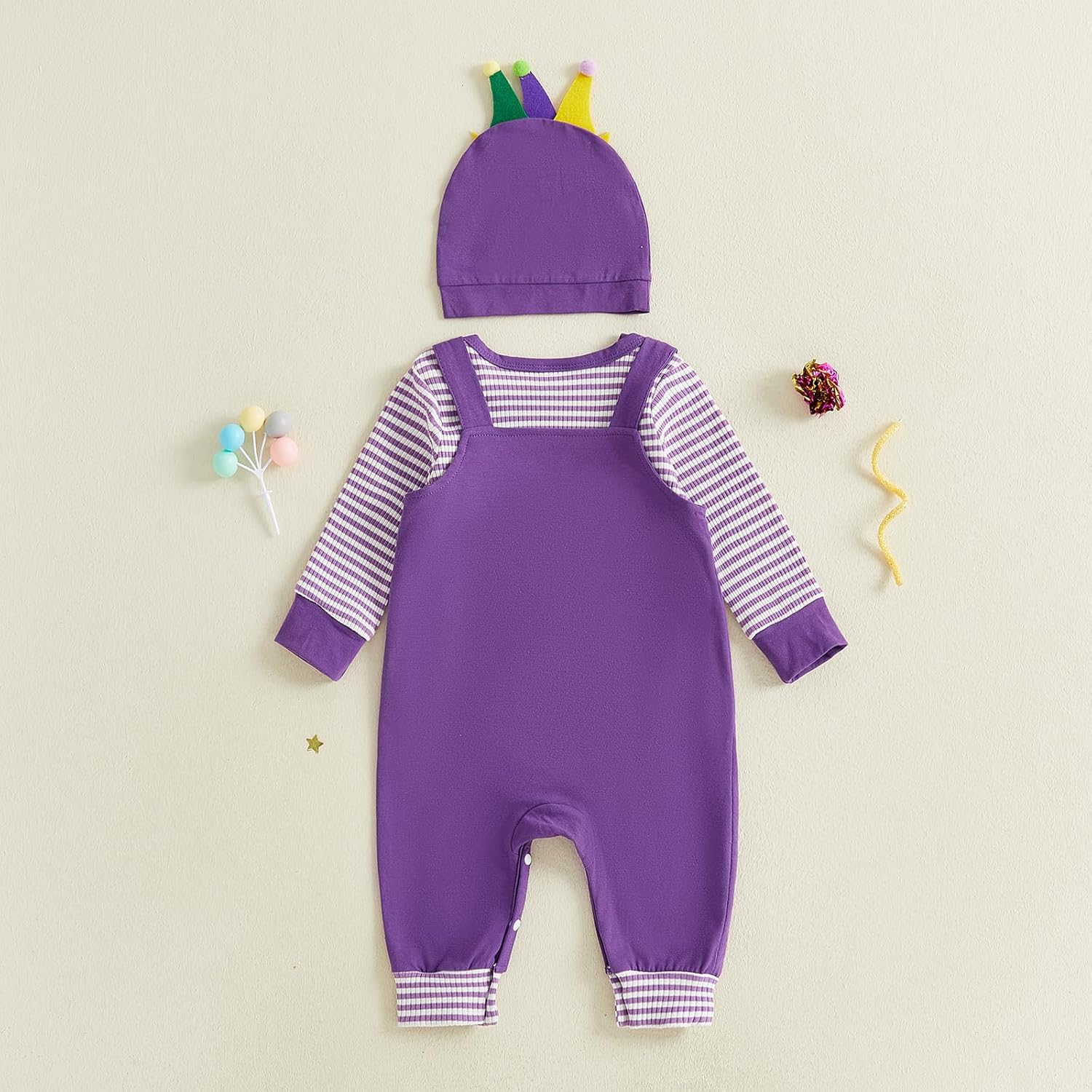 Newborn Baby Boy Valentines Outfit Stripe Long Sleeve Romper Letter Embroidery Suspender Pants Hat Clothes Set - Image 7