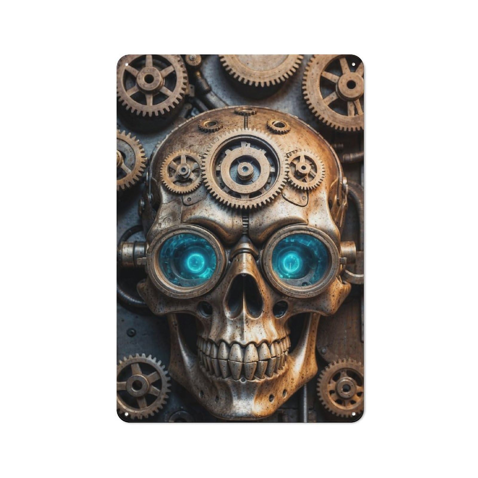 Junmoney Gears Cogs Goggles Skull Rustic Metal Wall Decor 30X20cm, Decorative Tin Sign For Farmhouse Kitchen, Pantry Or Dining Area