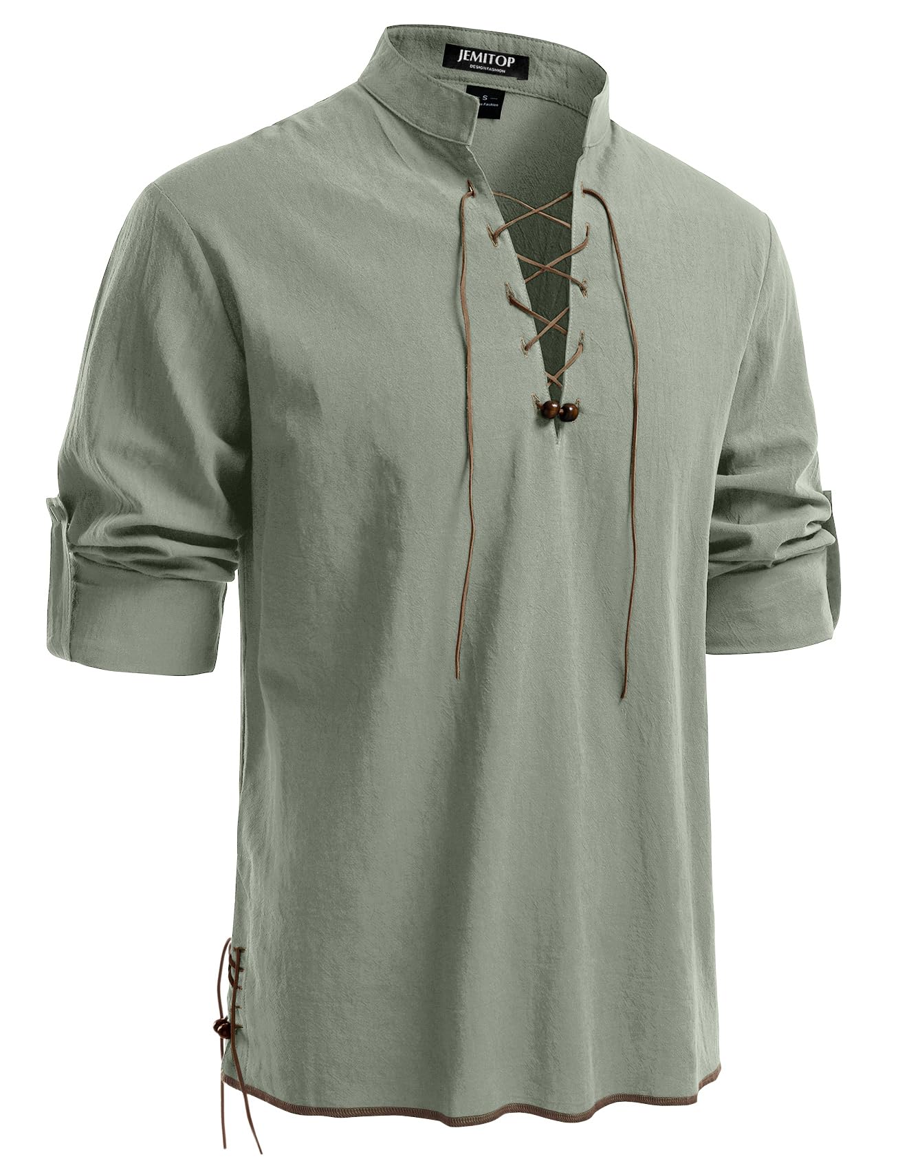 JEMITOP Men's Pure Cotton Renaissance Lace Up Shirt