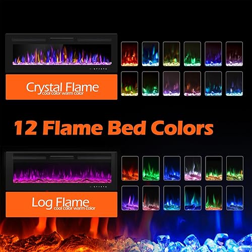 Vista 3 de 50" Electric Fireplace Wall Mounted and Recessed with Remote Control, 750/1500W Ultra-Thin Wall Fireplace Heater W/Timer Adjustable Flame Color and