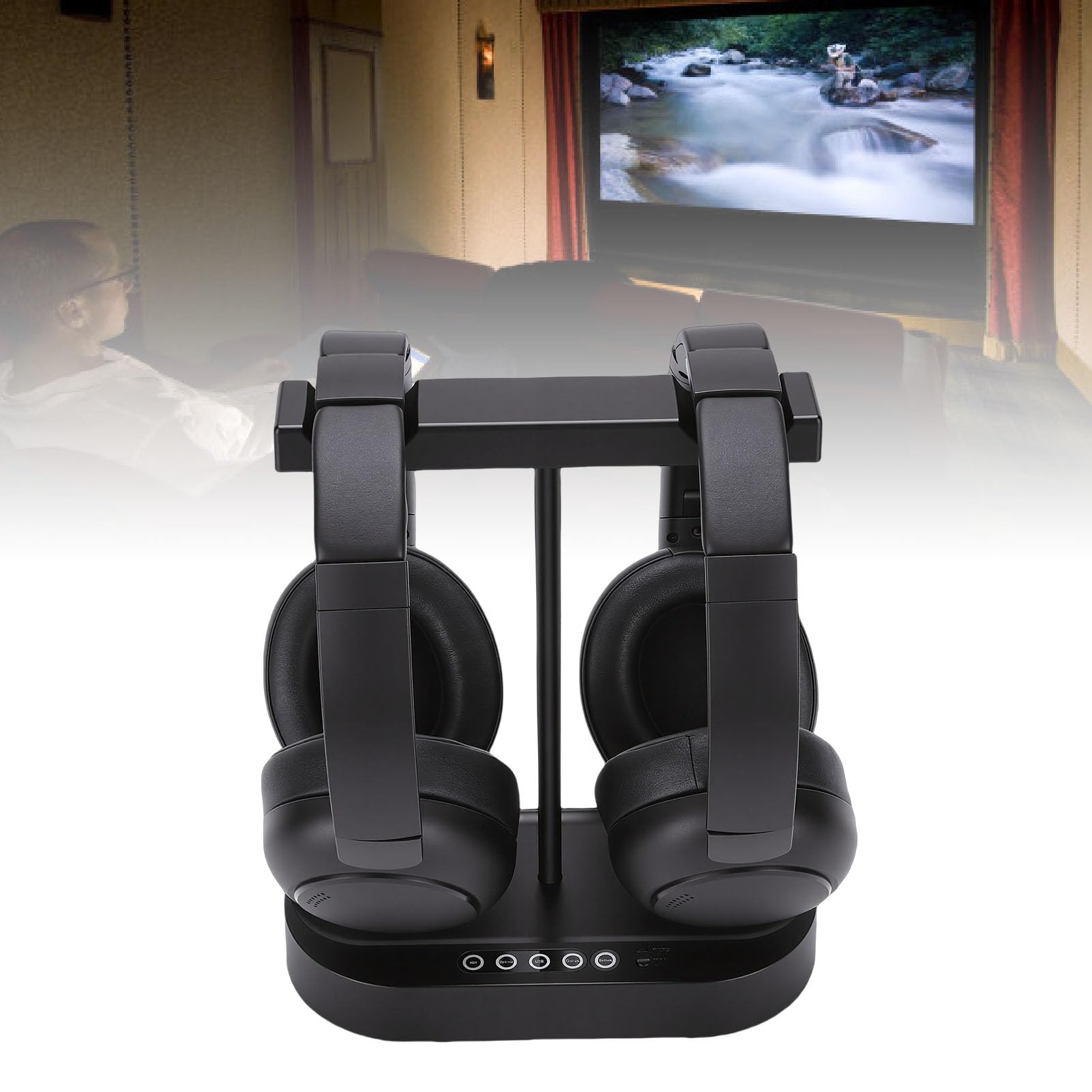 Annadue Double Casque TV sans Fil avec Base de Chargement, Batterie Longue 40 Heures pour Personnes âgées, Voix Claire et Confortable, Compatible avec Bluetooth et Smart TV