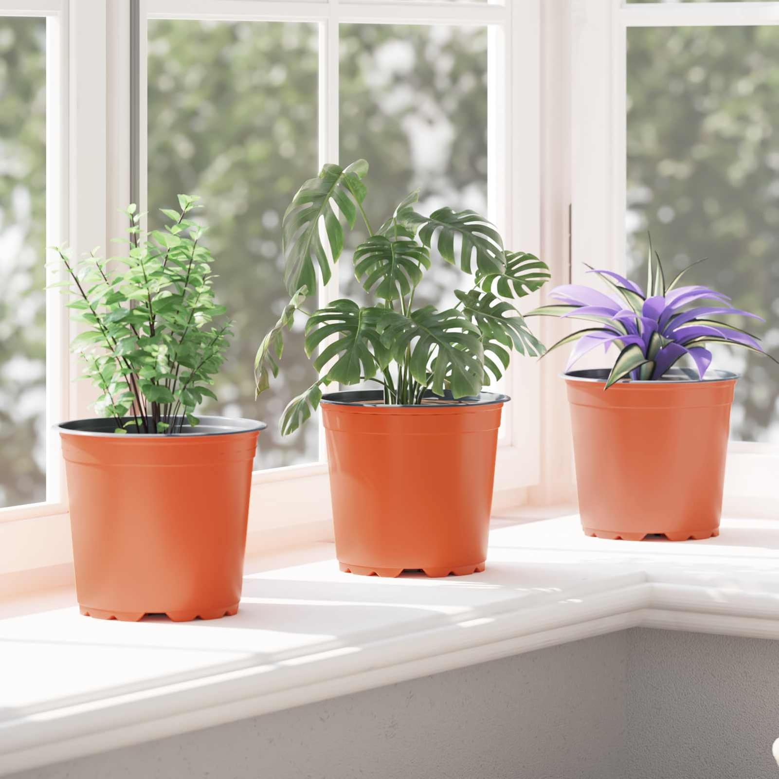 Blumentopf Set 50 Stück 15 x 15 x 13 cm Kunststoff in Terrakotta mit Entwässerungslöchern für Balkon Garten Wohnbereich