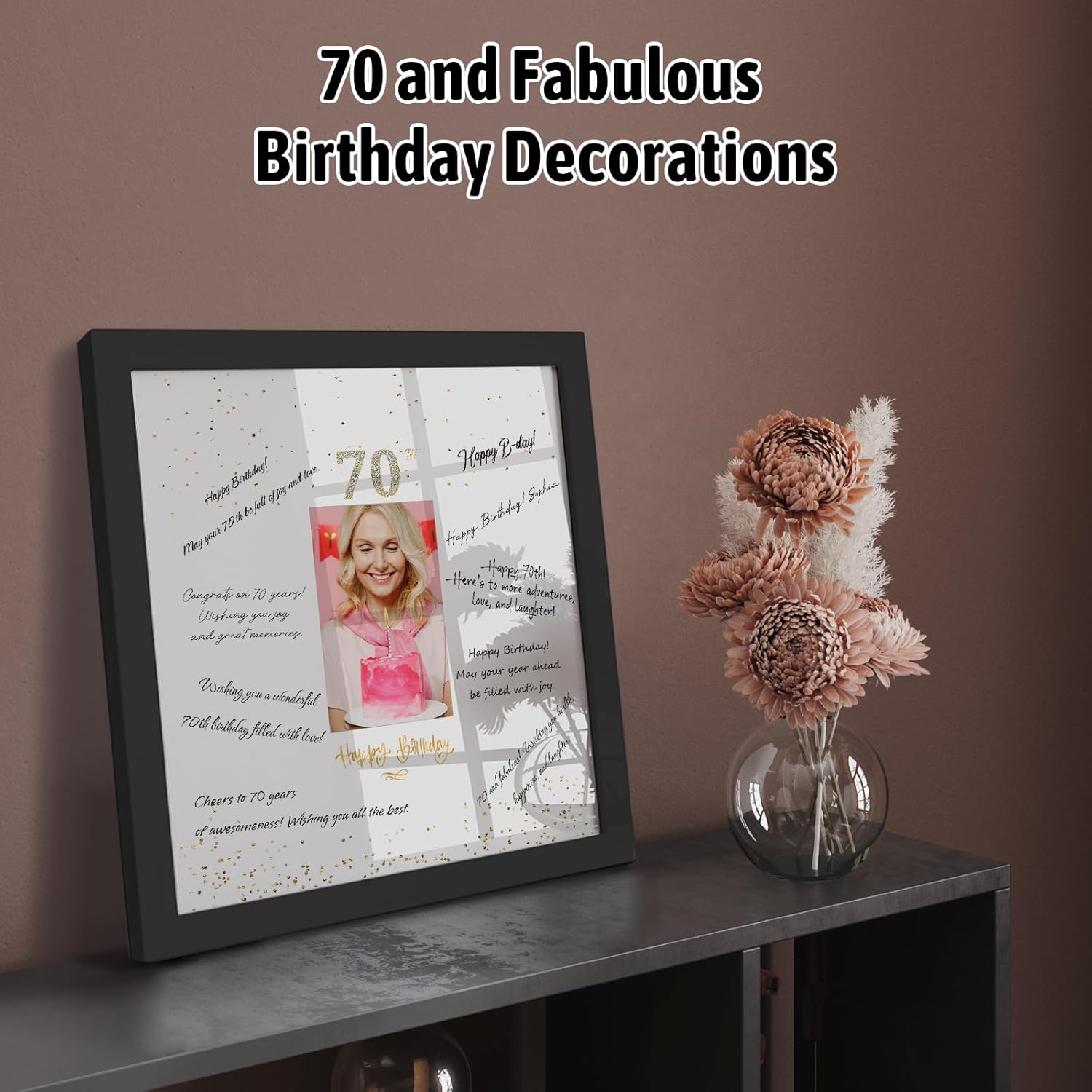 13x13 Birthday Signature Frame with Plexiglass Cover - Holds 4x6 Photos, 70th Birthday Decorations, Alternative Guest Book Gifts for Men & Women, 70th Party Favors, Wall Display & Supplies, Black